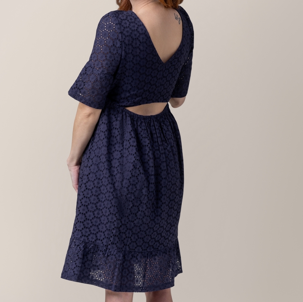 Kindred Bravely - Maternity / Nursing Accessible Navy Eyelet-Back Dress